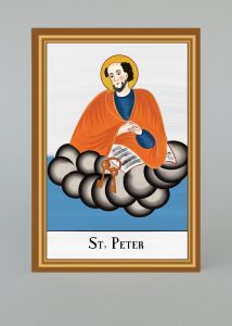 Saint Peter wooden plaque with printed decorative frame