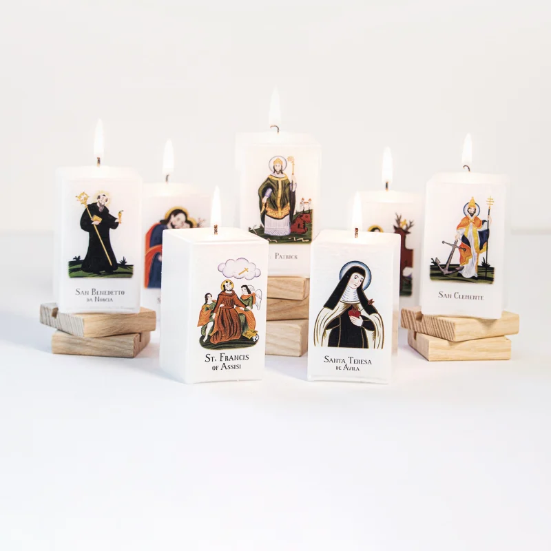 Saint Candles. Catholic saint candles with patron saint images lit decorative candles religious gift