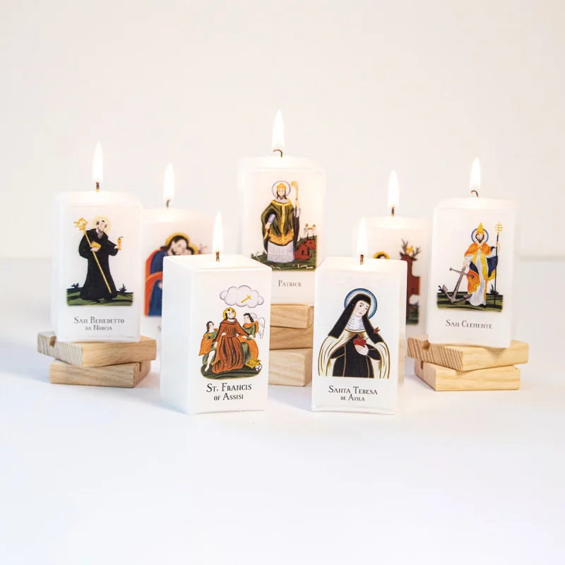Saint Candles. Catholic saint candles with patron saint images lit decorative candles religious gift