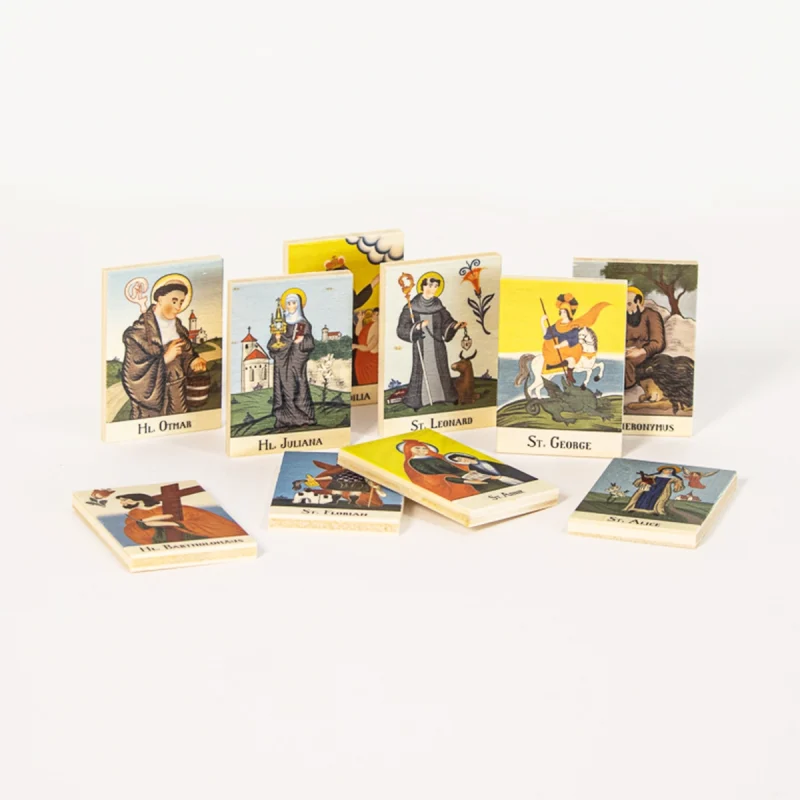 Catholic saint magnets with patron saint images small wooden religious magnets collection